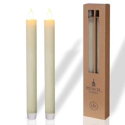 Immagine di COMFORDER Candele LED con Fiamma Tremolante in Vera Cera (Set da 2), a Pile Timer, Batteria (Crema)