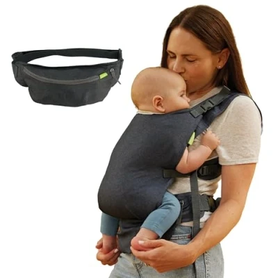 Immagine di Infantino Fold &amp; Go 2 in 1 Marsupio Neonato, Compatto e Leggero, Regolabile, per Bambini di Peso Compreso tra i 5,5 18 kg, Grigio