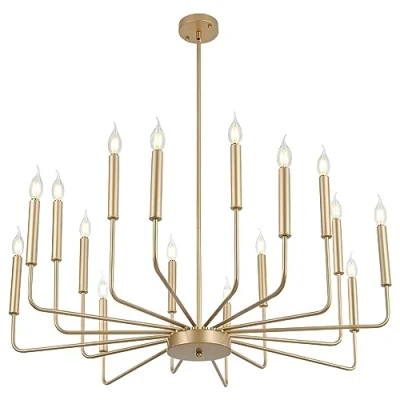 Immagine di Lampadari Moderni In Oro, Lampadario Metallo Industriale A 16 Luci, Sospensione Classica Candela Per Isola Cucina, Sala Da Pranzo, Soggiorno, Ingresso, Scala E14 (Lampadine Non Incluse)