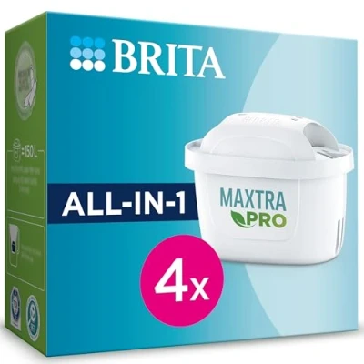 Immagine di BRITA filtro acqua rubinetto MAXTRA PRO All in 1 confezione da 4 filtri Riduce cloro, calcare, PFAS e metalli, originale compatibile con caraffa filtrante