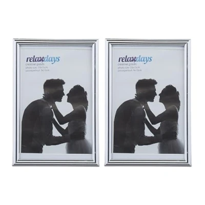 Immagine di Relaxdays Set da 2 Cornici Portafoto, 10x15 cm, Passe Partout 9x13 cm Ritaglio Vetro, Appoggiare o Appendere, Argento