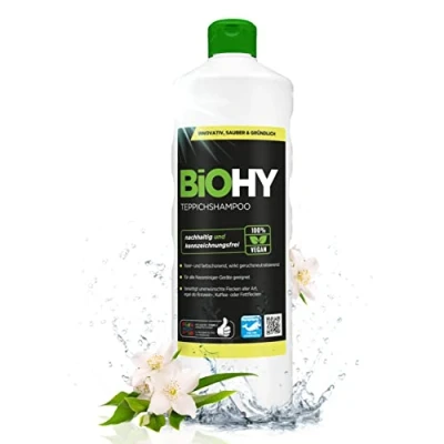 Immagine di BiOHY Shampoo per tappeti (Bottiglia da 1l) Concentrato detergente efficace ideale rimuovere le macchie ostinate ben tollerato dagli animali rispettoso dei materiali (Teppichshampoo)