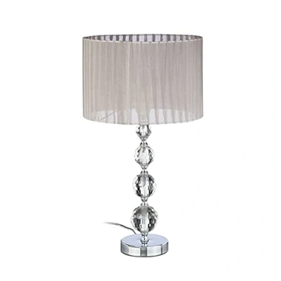 Immagine di Relaxdays Lampada da comodino in cristallo, tavolo a sfere, paralume HLP: 53 x 29,5 cm, chiara/argento