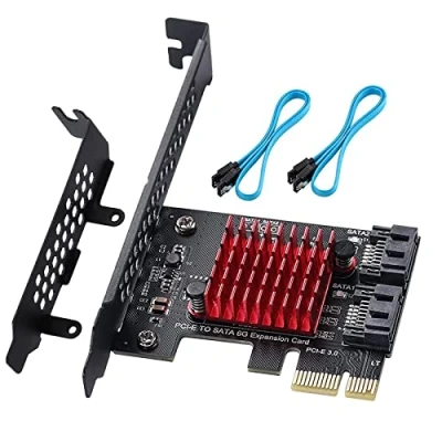 Immagine di scheda controller PCIE 1X SATA 3.0 2 porte, con cavi SATA, di espansione 6 Gbit/s, a PCI E GEN3 JMicron + chip JMB582