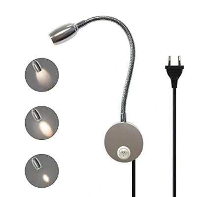 Immagine di Zoomabile Lampada da Parete Lettura, LED Luce Letto con Montaggio a Muro Interruttore, Collo d&#039;oca Flessibile Regolabile 360, Faretto Lettura in Alluminio per Camera