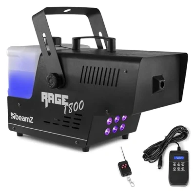 Immagine di Beamz Rage 1800 Macchina del Fumo con telecomando, Watt, 6 x 4 W LED RGBW, volume Uscita: 530 m3 al minuto, serbatoio: 3,5 litri, 7 canali DMX, tempo di riscaldamento: min