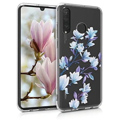 Immagine di kwmobile Custodia Compatibile con Huawei P30 Lite Cover Silicone TPU Protezione Back Case Magnolie blu/viola/trasparente
