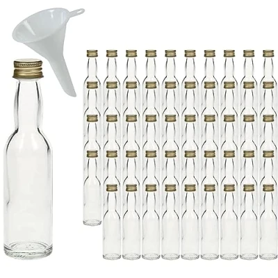 Immagine di mikken 50 mini bottiglie di vetro da 40 ml, riempire con tappo a vite, imbuto incluso