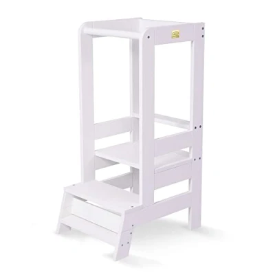 Immagine di MEOWBABY Torre Montessoriana in Legno per Bambini di Apprendimento, Learning Tower, Bianco