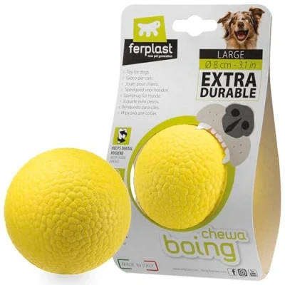 Immagine di Ferplast Gioco Cane, Palla per Cani, in Materiale Durevole, Atossico, Resistente ai Morsi, Igiene Dentale del Rimbalza e Galleggia, CHEWA BOING Pallina, Giochi Cane Grande, Giallo