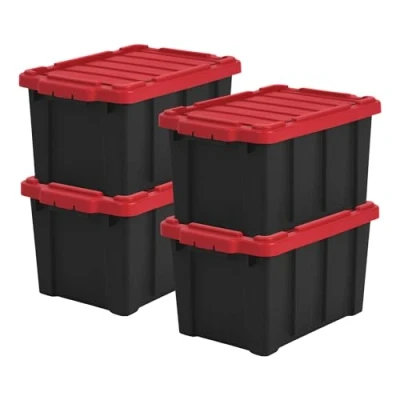 Immagine di Iris Ohyama, Scatole Pieghevoli, 21L, Set di 4, Rosso, Compact, Solido, Impilabile, Per Garage, Scaffali, Scatola Organizer, Plastica, Contenitore, DDSKT 210