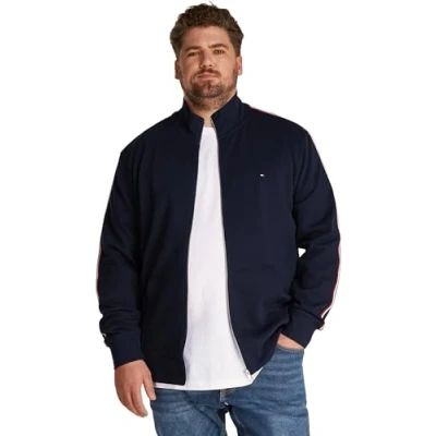 Immagine di Tommy Hilfiger Global Stripe Stand Collar Felpa con zip, Uomo, Taglia: 4XL, Desert sky