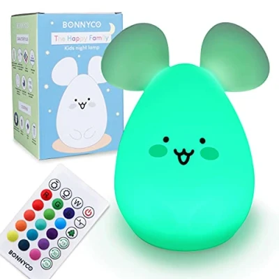 Immagine di Luce Notturna Bambini con Telecomando e Sensore Tattile 16 Colori BONNYCO Lampada per Timer Lucina Silicone BPA Free Topo