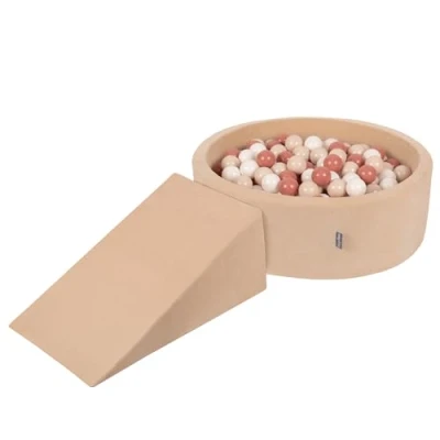 Immagine di KiddyMoon Area di Gioco in Schiuma con Tondo Piscina Palline per Bambini (300 Palline) + Version 5, Beige Sabbia: Pastello/Salmone/Bianco