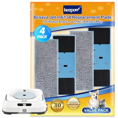 Immagine di KEEPOW 4 Panni Lavabili e Riutilizzabili per iRobot Braava Jet M6134 robot, Mop Accessori di Ricambio M6