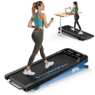 Immagine di Merach Tapis Roulant Elettrico 9% Inclinabile, 3 in 1 Walking pad, 6km/h Salvaspazio, 2.5HP Treadmill Compattoe con Telecomando e LED per Casa/Ufficio, Max 120KG, App