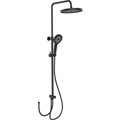 Immagine di WENKO Sistema doccia Softwater, asta in acciaio inox con soffione a pioggia, doccetta mano, tubo flessibile, saliscendi, collegamento semplice rubinetti, regolabile (75 120 cm), nero