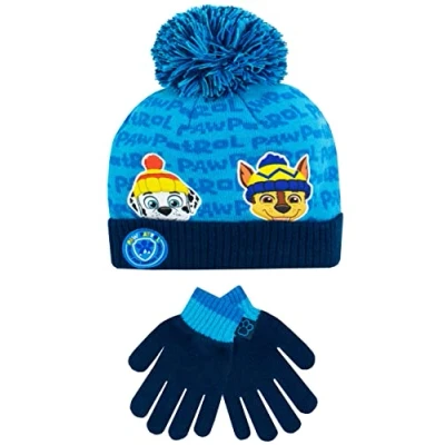Immagine di Paw Patrol Cappello Sciarpa Guanti Invernale Set per Bambini Chase and Rubble Blu Taglia unica