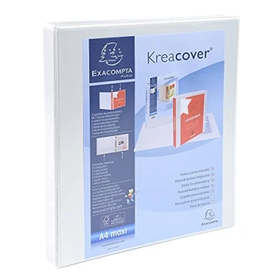 Immagine di Exacompta 54940E 1 Raccoglitore Personalizzabile Kreacover 2 Anelli a D 16 mm Copertina Foderata PP con Tasca Fronte/Dorso Dorso 38 F.to Esterno 27.3x32 cm per A4 Maxi Bianco