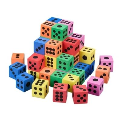 Immagine di Relaxdays Dadi in Gommapiuma, Set da 48 Cubi Morbidi, 4 x cm, Giochi Didattici per Bambini, Scuola, Multicolore