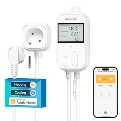 Immagine di Meross Presa Smart Termostato Temperatura per Apple HomeKit 16A, Termoregolatore Intelligente WiFi Digitale Alexa e Google Home, Homebrew, Allevamento, Serra, Controllo di App Vocale
