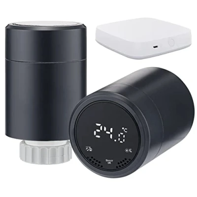 Immagine di Sandy Beach Termostato Intelligente Amazon, TRV Intelligente, Zigbee, Valvola Radiatore con Gateway Zigbee Collegato ad Amazon Alexa Google Home (Gateway+Termostato)