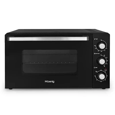 Immagine di H.Koenig Mini Forno compatto FO42, capacità 42L, temperatura fino a 230C, 5 modalità di cottura, timer 90 min, ventilazione, con pinze, vassoio raccogli briciole e girarrosto, 2000W