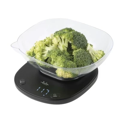 Immagine di JATA HOGAR HBAL1709 Bilancia da cucina digitale con ciotola 1 l, fino a 5 kg. Funzione Tara. Indicatore di sovrappeso e batteria scarica. Dimensioni: 17 x 21,5 8,5 cm