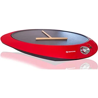 Immagine di BEHOME Crepiera Elettrica con Piastra Antiaderente Macchina per Crepes piatto 30 cm Maker diffusore d&#039;impasto incluso