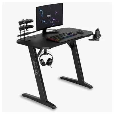 Immagine di SENSE7 Scrivania Nomad Basic, tavolo gaming 100x50 con gancio per cuffie, porta bevande, supporto controller e superficie in fibra di carbonio, Ergonomico ideale il