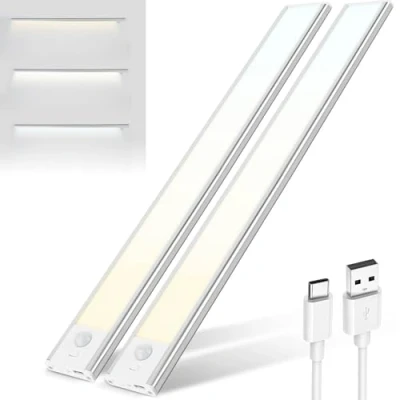 Immagine di Brendz Luce Armadio LED con Sensore di Movimento, 2 x 40 cm, 3 Temperature Colore, Dimmerabile, Magnetica Ricaricabile Led, Notturna, Lampada per