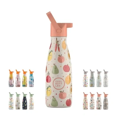 Immagine di Cool Bottles Borraccia Termica per Bambini Bottiglia Acqua Acciaio Inox 260 ml Fruit Salad Bevande Fredde 36 Ore e Calde 18 Rifiniture con Disegno in Rilievo Senza BPA
