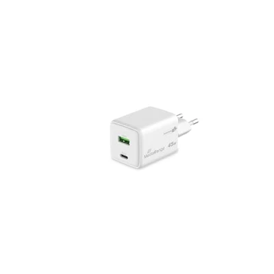 Immagine di MediaRange Adattatore di ricarica rapida GaN da 45 W (spina europea), 1 USB C e A, supporta C® Power Delivery Quick Charge™, bianco