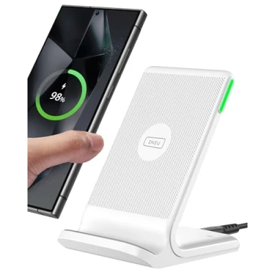 Immagine di INIU Caricatore Wireless, [Bianco, 15W] Certificato Qi Ricarica Rapida per iPhone 16 15 14 13 12 11 Pro Max Samsung Galaxy Google Pixel