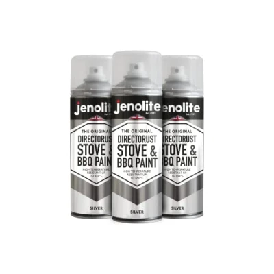 Immagine di JENOLITE Directorust Vernice spray per barbecue e stufa Argento Resistente alle alte temperature Fino a 650C 3 x 400ml