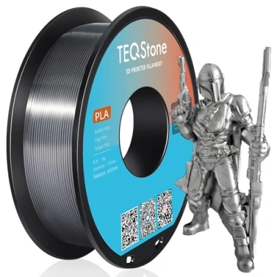 Immagine di TEQStone Filamento PLA di seta, 1,75 mm, argento, 1 kg, stabilità dimensionale +/ 0,02 bobina pulita, avvolta per stampante 3D, filamento, confezione sottovuoto