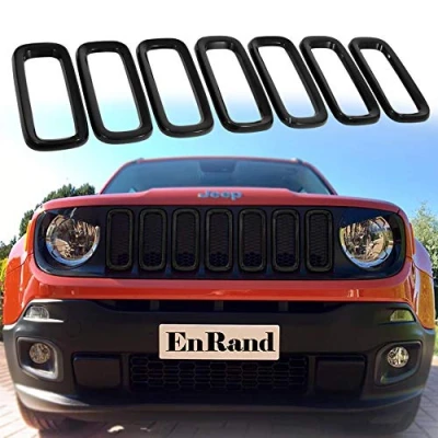 Immagine di EnRand Jeep Renegade Inserti per griglia anteriore, 2015 2018, 7 pezzi, colore: nero