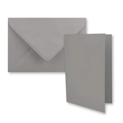 Immagine di 10 biglietti pieghevoli formato DIN B6 con buste, colore: grafite, 120 x 170 mm, ideali per di invito, matrimonio, battesimo, comunione, cresima. Marchio: FarbenFroh