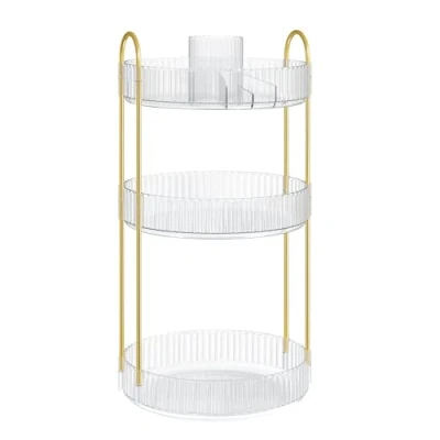 Immagine di SONGMICS Organizzatore per Cosmetici Girevole, Porta Trucchi Rotondo a 3 Livelli, Separabile, Portagioielli Toeletta,Camera da Letto, Bagno, Trasparente JKA011W02
