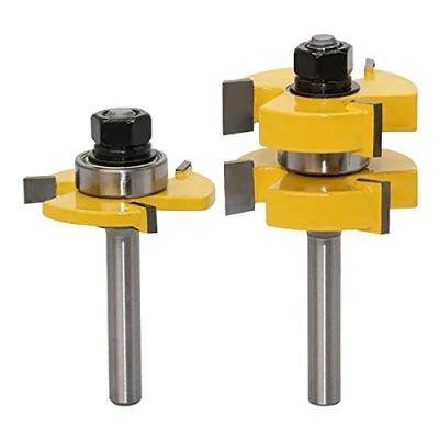 Immagine di WSOOX Set di punte per fresatura legno a 3 denti, con codolo da 8 mm, tagliare la lingua e scanalatura, macchine incisione (2 pezzi)