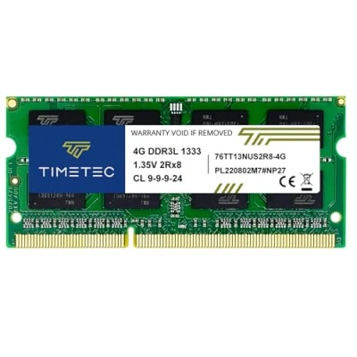 Immagine di Timetec 4 GB DDR3L 1333 MHz PC3 10600 Non ECC Unbuffered 1.35 V CL9 2Rx8 Dual Rank 204 Pin SODIMM per PC Portatile Computer Memoria RAM Modulo di Aggiornamento