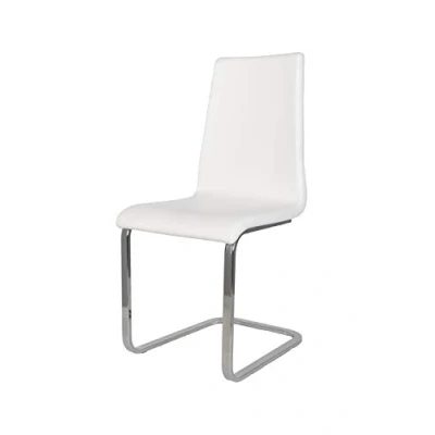 Immagine di Tommychairs Sedia Berlin cucina e sala da pranzo, scocca in multistrato imbottita rivestita pelle artificiale bianca basamento a slitta tubo rettangolare cromato ad alta resistenza