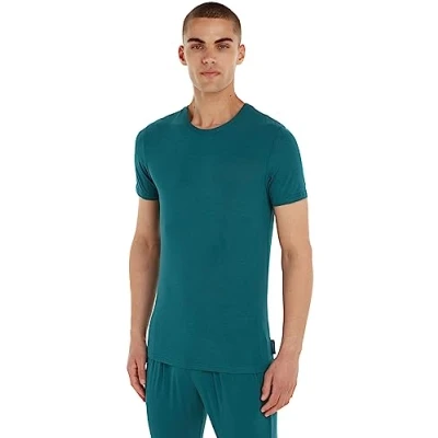 Immagine di Calvin Klein T shirt Uomo Maniche Corte S/S Crew Neck Elasticizzata, Blu (Atlantic Deep), M
