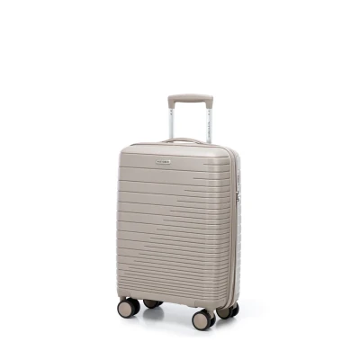 Immagine di WITTCHEN FUERTA Line Piccola Valigia Bagaglio a mano da cabina in polipropilene con strisce lucide 4 rotelle doppie Manico telescopico Serratura TSA Taglia S Beige