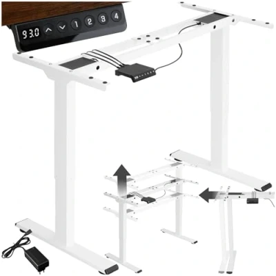 Immagine di TecTake® Telaio per Scrivania Regolabile in Altezza, Struttura Acciaio con Due Motori, Ideale Ufficio, Tavolo da Lavoro e Computer, 110 168 x 60 70 119cm Bianco