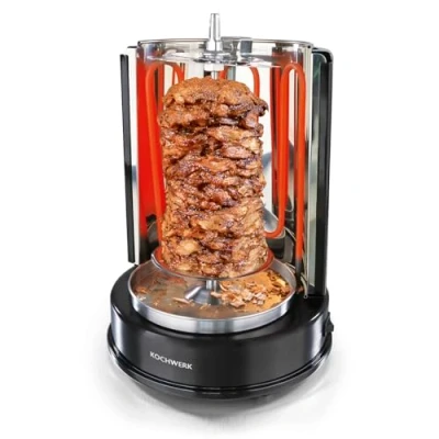 Immagine di Rachs KOCHWERK Griglia per kebab verticale varianti di carne, pesce e veggie, con rotazione a 360 grande elemento riscaldante spiedo centrale 6 spiedini shish