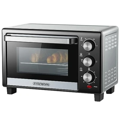Immagine di mini forno 15 litri 1200 Watt 3 in 1 teglia briciole calore superiore/inferiore autoportante piccolo timer 60 minuti