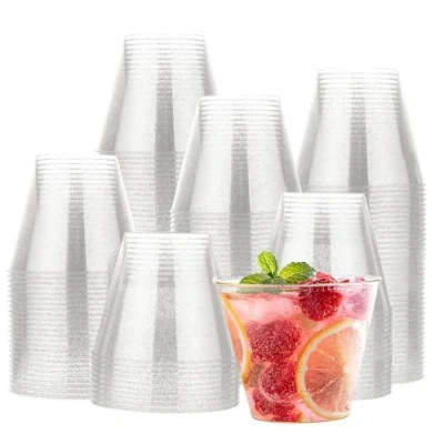 Immagine di Matana 120 Bicchieri di Plastica Rigida Trasparente con Glitter Argento (255ml / 9oz) Resistenti e Riutilizzabili Compleanni, Matrimoni, Natale, Feste Capodanno, Barbecue,