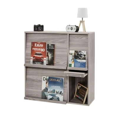 Immagine di Iris Ohyama, Mobile contenitore con 4 ante a libro/Armadio in legno/Ribaltabile/Armadio, Design modulare, Ufficio, Soggiorno, Biblioteca Flap Rack FR F4 Quercia grigia