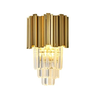 Immagine di MZStech Applique da parete in cristallo Illuminazione a 4 livelli Lampada moderna comodino notte, Oro, E14*2 (A)